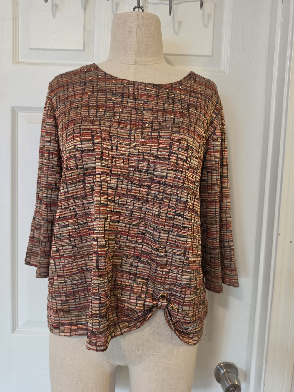 Women's Multicolor Patterned Knit Top - Brown/Multi Size 10P